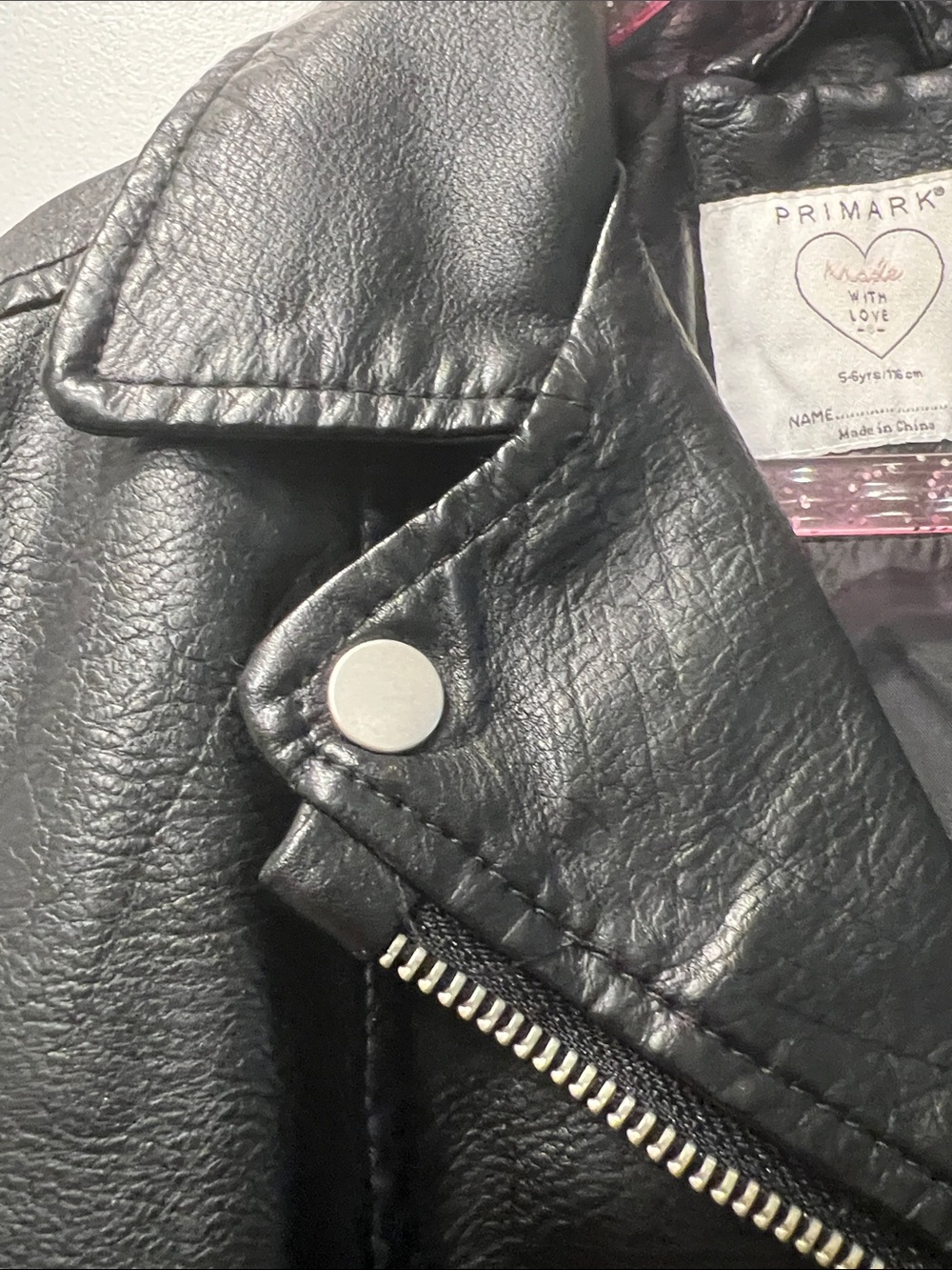 Primark, Girls Black Faux Leather Biker Jacket. Like new. - Picture 4 of 9